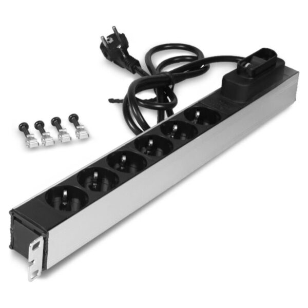 19" 1U 6'LI SCHUKO SİGORTALI ALUMİNYUM RACK KABİN GRUP PRİZ PDU